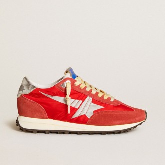 Golden Goose Marathon With Red Nylon Upper And Silver Star