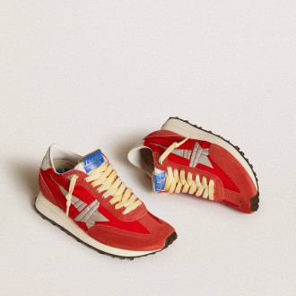 Golden Goose Marathon With Red Nylon Upper And Silver Star