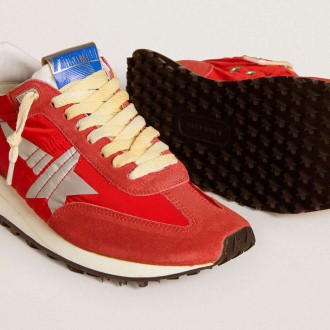 Golden Goose Marathon With Red Nylon Upper And Silver Star