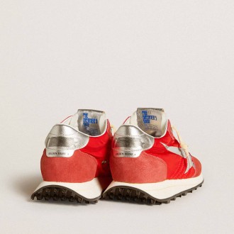 Golden Goose Marathon With Red Nylon Upper And Silver Star