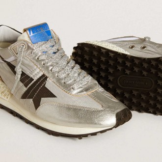 Golden Goose Marathon With Silver Ripstop Nylon Upper And Black Star