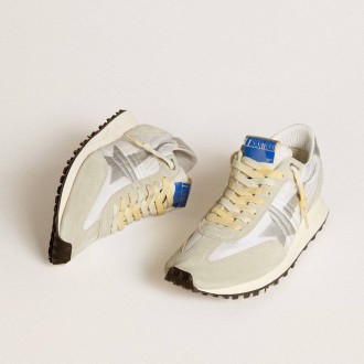 Golden Goose Marathon With White Nylon Upper And Silver Star