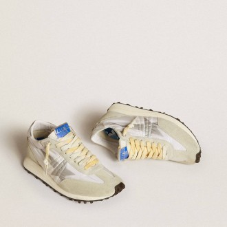 Golden Goose Marathon With White Nylon Upper And Silver Star