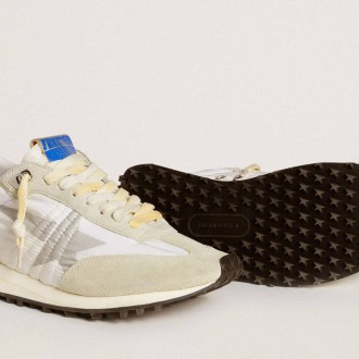 Golden Goose Marathon With White Nylon Upper And Silver Star