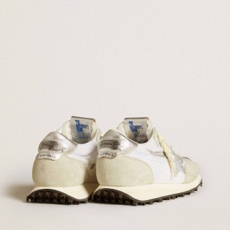 Golden Goose Marathon With White Nylon Upper And Silver Star