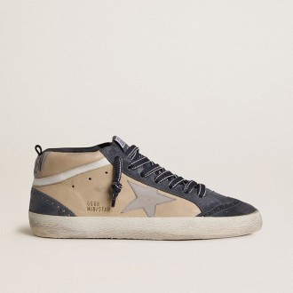 Golden Goose Mid Star In Beige And Blue Suede With Gray Nappa Leather Star And White Leather Flash