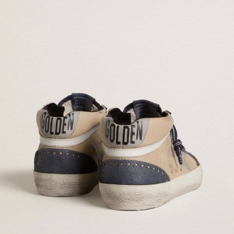 Golden Goose Mid Star In Beige And Blue Suede With Gray Nappa Leather Star And White Leather Flash