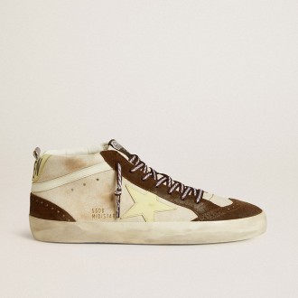 Golden Goose Mid Star In Beige Glitter With Yellow Suede Star And Cotton Flash