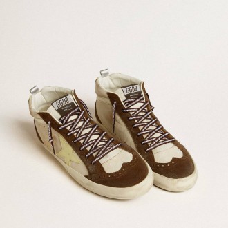 Golden Goose Mid Star In Beige Glitter With Yellow Suede Star And Cotton Flash Golden Goose Mid Star In Beige Glitter With Yellow Suede Star And Cotton Flash