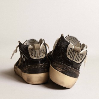 Golden Goose Mid Star In Black Glitter With Dove-Gray Suede Star And Heel Tab