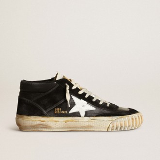 Golden Goose Mid Star In Black Nappa And Suede With White Leather Star