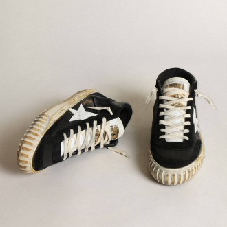 Golden Goose Mid Star In Black Nappa And Suede With White Leather Star Golden Goose Mid Star In Black Nappa And Suede With White Leather Star