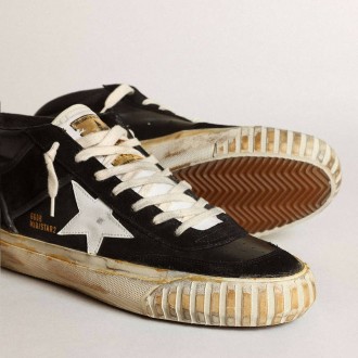 Golden Goose Mid Star In Black Nappa And Suede With White Leather Star Golden Goose Mid Star In Black Nappa And Suede With White Leather Star