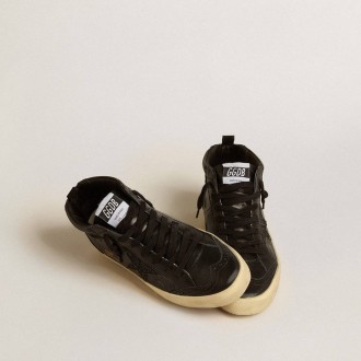 Golden Goose Mid Star In Black Nappa With Black Glitter Star And Suede Flash