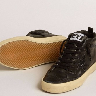 Golden Goose Mid Star In Black Nappa With Black Glitter Star And Suede Flash