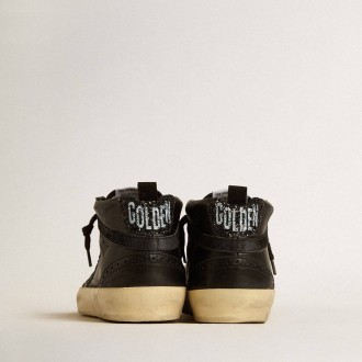 Golden Goose Mid Star In Black Nappa With Black Glitter Star And Suede Flash