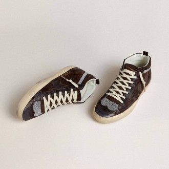 Golden Goose Mid Star In Brown Suede With Leather Star And Swarovski Crystal Flash Golden Goose Mid Star In Brown Suede With Leather Star And Swarovski Crystal Flash