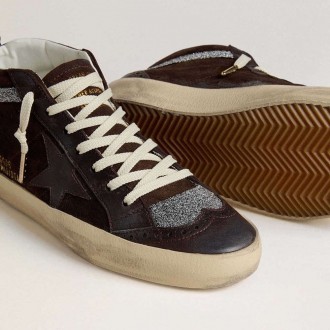 Golden Goose Mid Star In Brown Suede With Leather Star And Swarovski Crystal Flash Golden Goose Mid Star In Brown Suede With Leather Star And Swarovski Crystal Flash