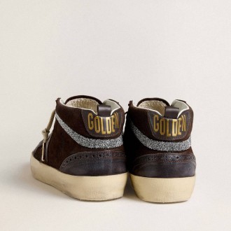 Golden Goose Mid Star In Brown Suede With Leather Star And Swarovski Crystal Flash Golden Goose Mid Star In Brown Suede With Leather Star And Swarovski Crystal Flash
