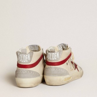 Golden Goose Mid Star In Leather With Glitter Star And Red Nubuck Flash Golden Goose Mid Star In Leather With Glitter Star And Red Nubuck Flash
