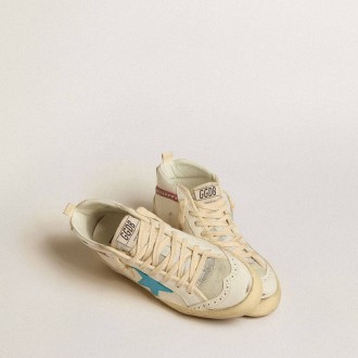 Golden Goose Mid Star In Leather With Light Blue Star And Fuchsia Suede Flash With Platinum Studs