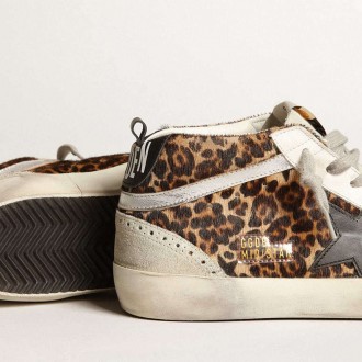 Golden Goose Mid Star In Leopard Print Pony Skin With Black Star