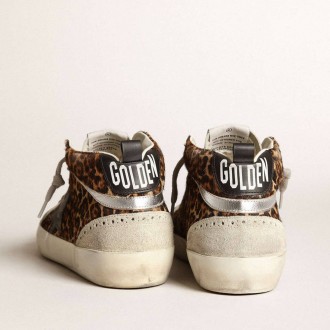 Golden Goose Mid Star In Leopard Print Pony Skin With Black Star