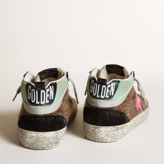 Golden Goose Mid Star In Leopard-Print Pony Skin With Fuchsia Leather Star