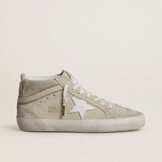 Golden Goose Mid Star In Light Gray Suede With White Leather Star