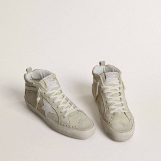 Golden Goose Mid Star In Light Gray Suede With White Leather Star