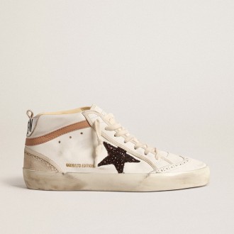 Golden Goose Mid Star In Nappa With Glitter Star And Nude Leather Flash
