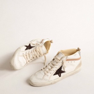 Golden Goose Mid Star In Nappa With Glitter Star And Nude Leather Flash