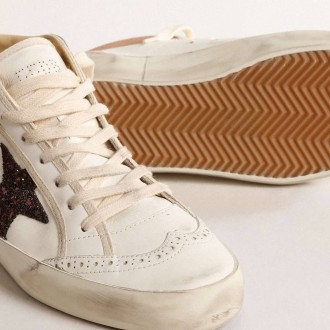 Golden Goose Mid Star In Nappa With Glitter Star And Nude Leather Flash