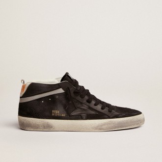 Golden Goose Mid Star In Nubuck With Black Leather Star And Silver Flash