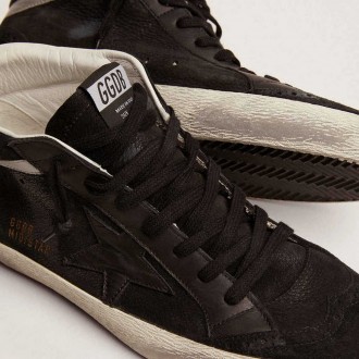 Golden Goose Mid Star In Nubuck With Black Leather Star And Silver Flash Golden Goose Mid Star In Nubuck With Black Leather Star And Silver Flash