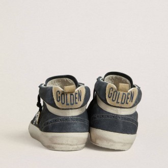 Golden Goose Mid Star In Petrol-Blue Suede With Silver Glitter Star And Cotton Flash