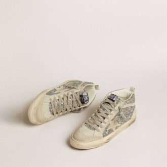 Golden Goose Mid Star In Silver Glitter With Ice-Gray Suede Star And Flash