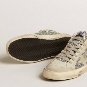 Golden Goose Mid Star In Silver Glitter With Ice-Gray Suede Star And Flash