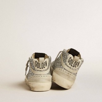Golden Goose Mid Star In Silver Glitter With Ice-Gray Suede Star And Flash