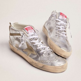 Golden Goose Mid Star In Silver Laminated Leather With Dove Gray Star Golden Goose Mid Star In Silver Laminated Leather With Dove Gray Star