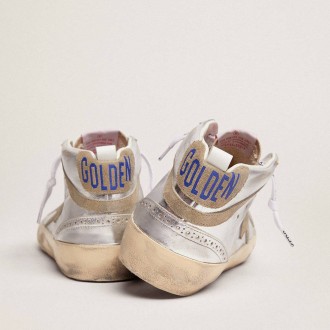 Golden Goose Mid Star In Silver Laminated Leather With Dove Gray Star Golden Goose Mid Star In Silver Laminated Leather With Dove Gray Star