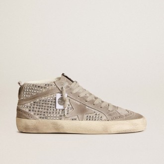 Golden Goose Mid Star In Silver Suede With Swarovski Crystals And Suede Star