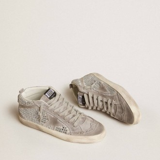 Golden Goose Mid Star In Silver Suede With Swarovski Crystals And Suede Star
