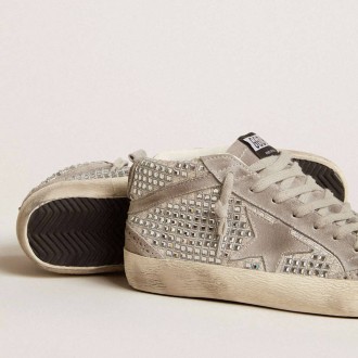 Golden Goose Mid Star In Silver Suede With Swarovski Crystals And Suede Star