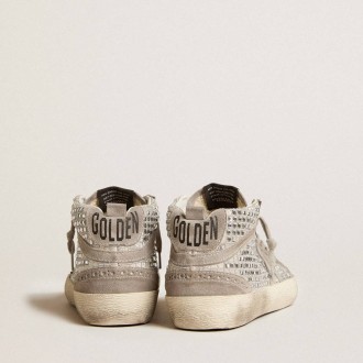 Golden Goose Mid Star In Silver Suede With Swarovski Crystals And Suede Star