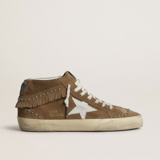 Golden Goose Mid Star In Tobacco Suede With Fringing And Studs