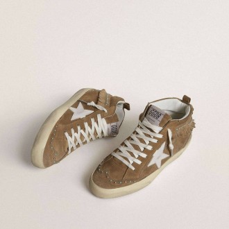 Golden Goose Mid Star In Tobacco Suede With Fringing And Studs Golden Goose Mid Star In Tobacco Suede With Fringing And Studs