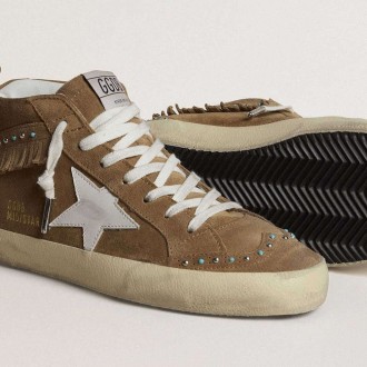 Golden Goose Mid Star In Tobacco Suede With Fringing And Studs Golden Goose Mid Star In Tobacco Suede With Fringing And Studs