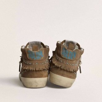 Golden Goose Mid Star In Tobacco Suede With Fringing And Studs Golden Goose Mid Star In Tobacco Suede With Fringing And Studs