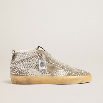 Golden Goose Mid Star In White And Dove-Gray Suede With Swarovski Crystals